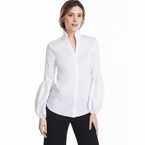 WHITE LANTERN SLEEVE POPLIN BLOUSE